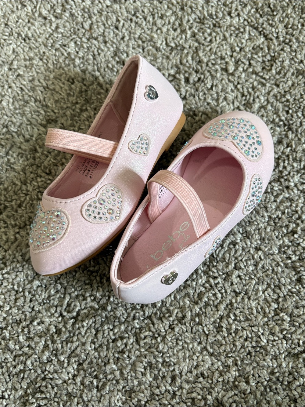 bebe Pink Heart Rhinestone Mary Jane Girls' Dress Shoes